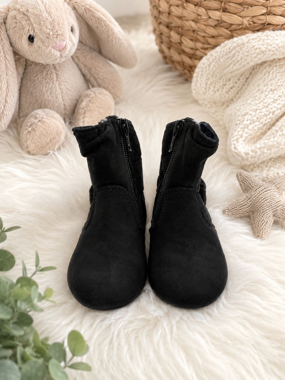 Wonder Nation Toddler Black Faux Suede Bow Ankle Boots Size 7